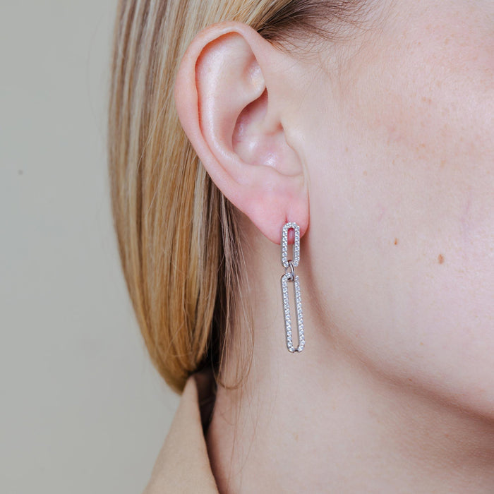 Rhodium Plated 925 Sterling Silver Dangling CZ Paperclip Earrings - STE01311 | Silver Palace Inc.