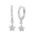 Silver 925 Rhodium Plated Dangling CZ Star huggie hoop Earrings - STE01213 | Silver Palace Inc.