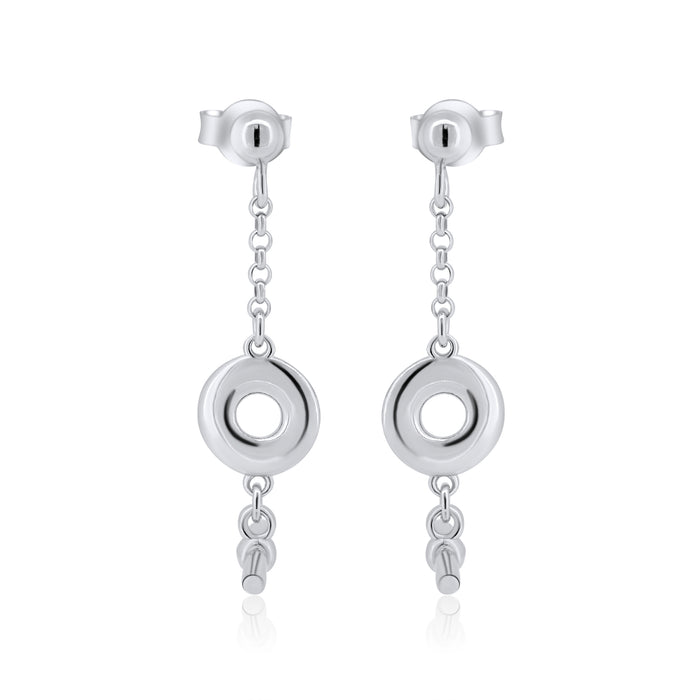 Rhodium Plated 925 Sterling Silver Dangling Donut Bar Stud Earrings - ITE00098-RH
