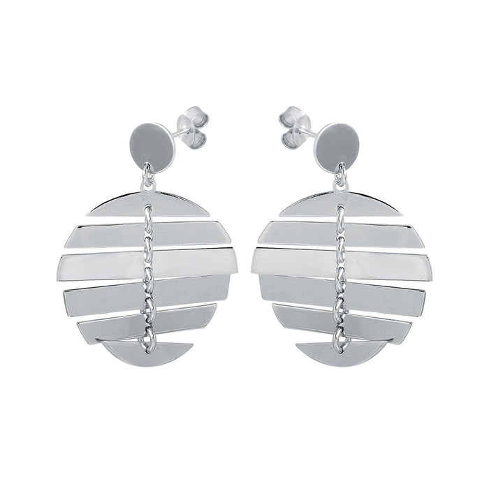 Silver 925 Rhodium Dangling Flexible Disc Earrings - SOE00029 | Silver Palace Inc.
