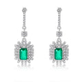 Rhodium Plated 925 Sterling Silver Dangling Green CZ Stud Earrings - BGE00745