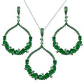 Silver 925 Rhodium Plated Dangling Round Pendant Set with Green CZ - BGS00568GRN | Silver Palace Inc.