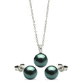 Silver 925 Rhodium Plated Dark Teal Stud Earring and Necklace Set - STS00447BLK | Silver Palace Inc.