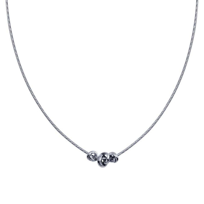 Rhodium Plated 925 Sterling Silver DC Snake Chain Knot Charm Necklace - ITN00146-RH | Silver Palace Inc.