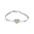 Rhodium Plated 925 Sterling Silver Diamond Cut Quinceañera Heart Clear CZ Bracelet - GMB00114RG