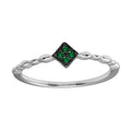 Silver 925 Rhodium Plated Diamond Shape 4 Green CZ Ring - BGR01226GRN | Silver Palace Inc.