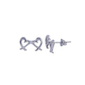 Rhodium Plated 925 Sterling Silver Double Heart CZ Stud Earrings - BGE00686 | Silver Palace Inc.