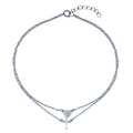 Rhodium Plated 925 Sterling Silver Double Row CZ Heart Cross Anklet - BGF00036 | Silver Palace Inc.