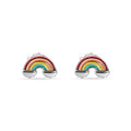 Rhodium Plated 925 Sterling Silver Enamel Rainbow Clouds Stud Earring - STE01386
