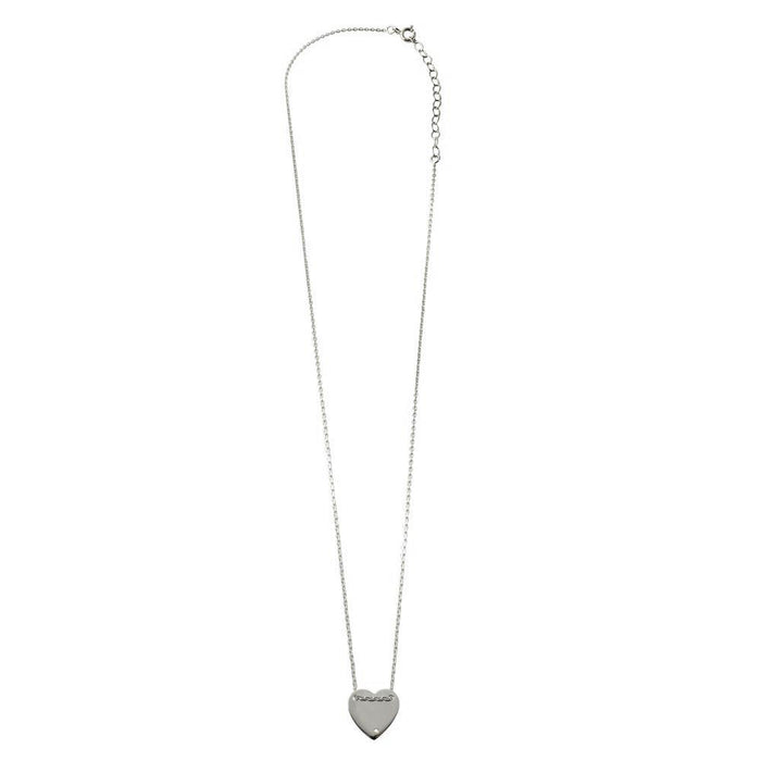 Rhodium Plated 925 Sterling Silver Engravable Heart Shaped Necklace with CZ - DIN00076RH