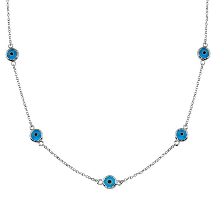 Rhodium Plated 925 Sterling Silver Evil Eye by the Yard Necklace - BGP01402RHD | Silver Palace Inc.