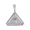 Rhodium Plated 925 Sterling Silver Eye of Horus Triangle Clear Baguette and Round CZ Pendant - SLP00437