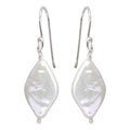 Silver 925 Rhodium Plated Fish Hook Diamond Shape Dangling Pearl Earrings - PJE00007 | Silver Palace Inc.