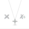 Rhodium Plated 925 Sterling Silver Four Petal Flower Necklace and Earrings Set - BGS00550