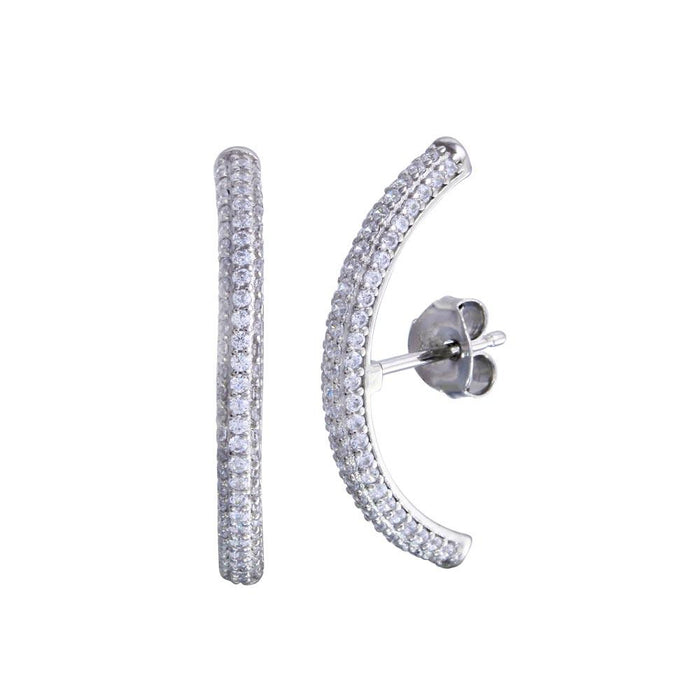 Rhodium Plated 925 Sterling Silver Half Circle Clear CZ Earrings - BGE00693 | Silver Palace Inc.