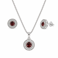 Rhodium Plated 925 Sterling Silver Halo CZ Birthstone Earring & Pendant Sets - BGS00481