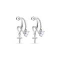 Rhodium Plated 925 Sterling Silver Heart and Cross Hoop Earring - STE01384