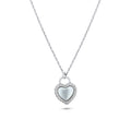 Rhodium Plated 925 Sterling Silver Heart CZ Mother of Pearl Necklace - GMN00203