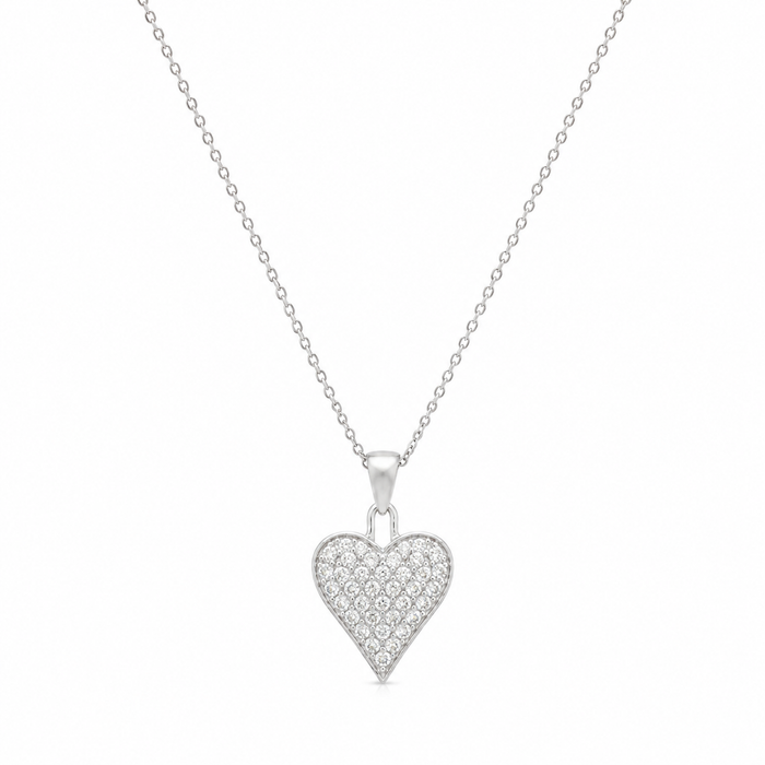 Silver 925 Rhodium Plated Heart CZ Stud Earring and Necklace Set - STS00164 | Silver Palace Inc.