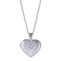 Rhodium Plated 925 Sterling Silver Heart Locket Star Clear CZ Necklace - STP01821 | Silver Palace Inc.