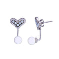 Rhodium Plated 925 Sterling Silver Heart Mother Of Pearl CZ Earrings - BGE00691 | Silver Palace Inc.