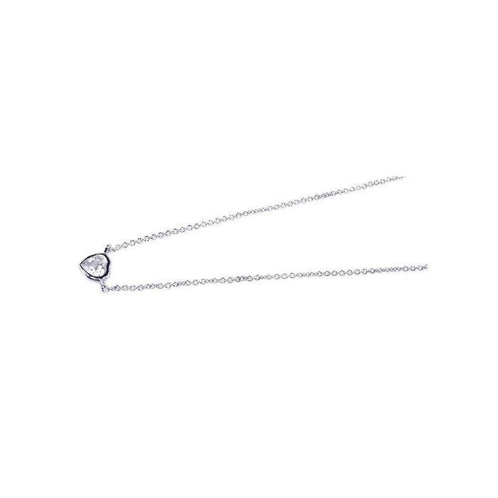 Rhodium Plated 925 Sterling Silver One Round CZ Necklace - STP00594 | Silver Palace Inc.