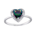 Silver 925 Rhodium Plated Heart Synthetic Mystic Topaz CZ Ring - BGR01250 | Silver Palace Inc.