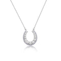 Rhodium Plated 925 Sterling Silver Horseshoe Pearl Clear CZ Necklace - BGP01487