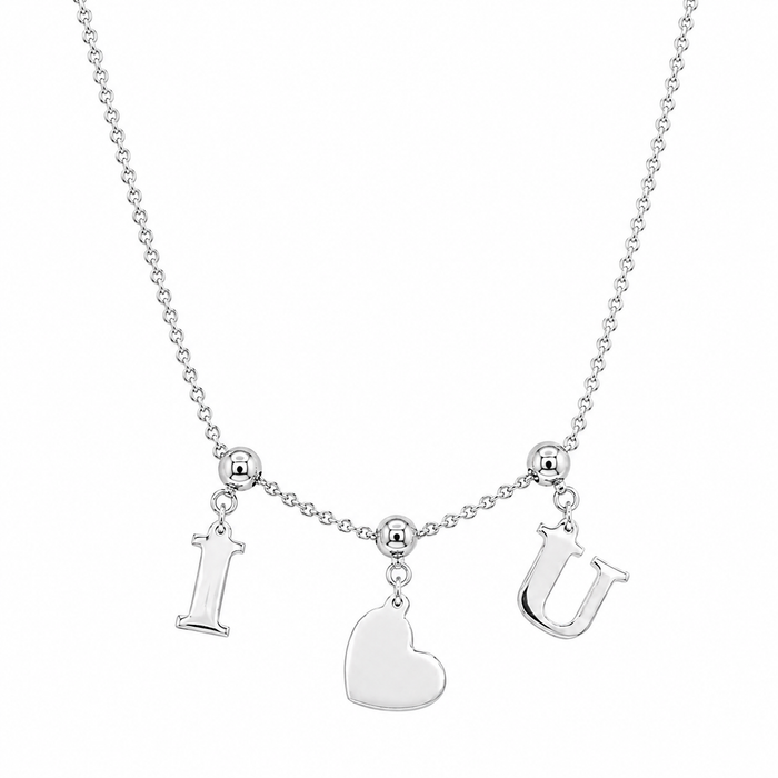 Rhodium Plated 925 Sterling Silver I Heart U Charm Slider Necklace - DIN00101RH