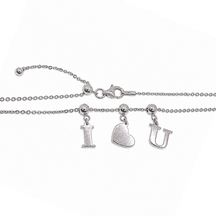 Rhodium Plated 925 Sterling Silver I Heart U Charm Slider Necklace - DIN00101RH