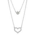 Silver 925 Rhodium Plated Double Chain Heart Necklace with Mounting Set - BGP01223 | Silver Palace Inc.
