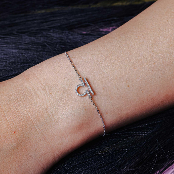 Rhodium Plated 925 Sterling Silver Libra Zodiac CZ Adjustable Link Bracelet - BGB00369