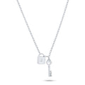 Rhodium Plated 925 Sterling Silver Love Key and Lock Necklace - ECN00070RH