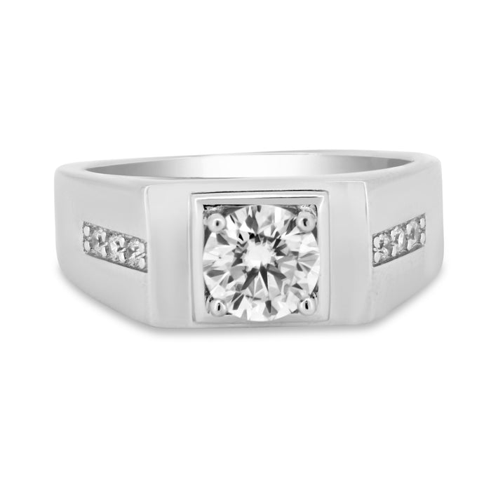 Rhodium Plated 925 Sterling Silver Men's 1 Carat Moissanite Stones Ring - MBGR00009