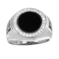 Men's Sterling Rhodium Plated 925 Sterling Silver Round Flat Round Onyx Ring with CZ - GMR00254RH | Silver Palace Inc.