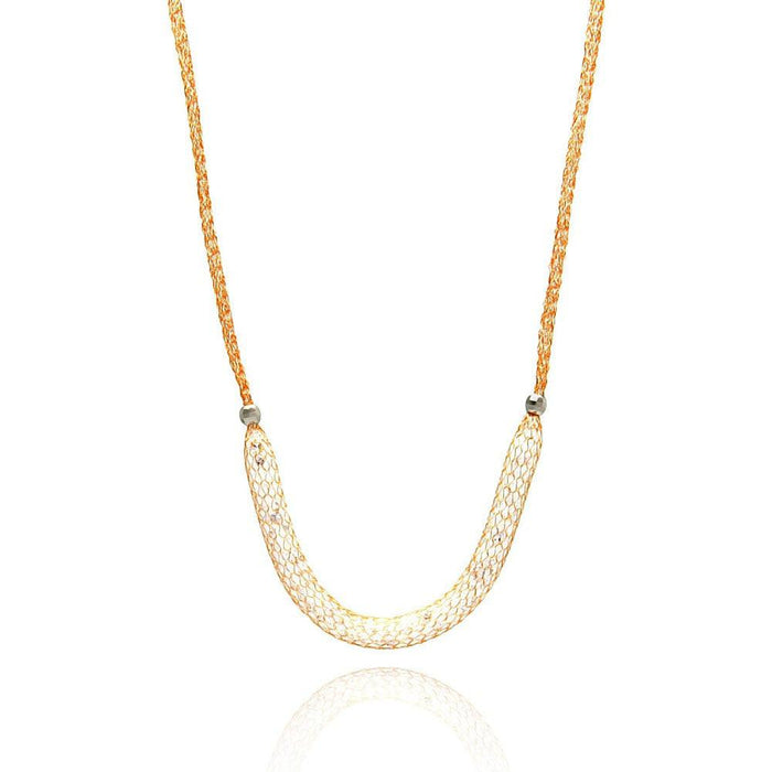 Rhodium Plated 925 Sterling Silver Mesh Necklace Filled with CZ - ITN00024