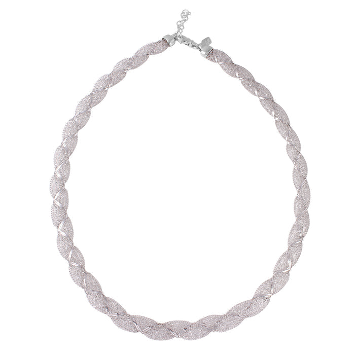 Rhodium Plated 925 Sterling Silver Mesh Wrap Accent Necklace - ECN00017