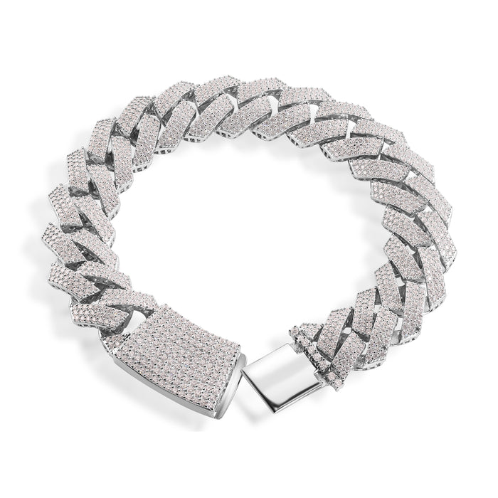 Rhodium Plated 925 Sterling Silver Moissanite Curb 13.5mm Bracelet - MGMB00128