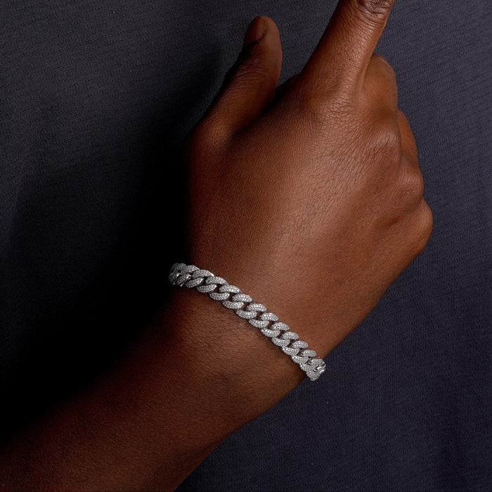 Rhodium Plated 925 Sterling Silver Moissanite Miami Cuban 9.5mm Bracelet or Necklace - MGMB00089