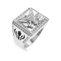 Rhodium Plated 925 Sterling Silver Moissanite or CZ Men's Diamond Cut American Eagle Ring - MGMR00418 | GMR00418