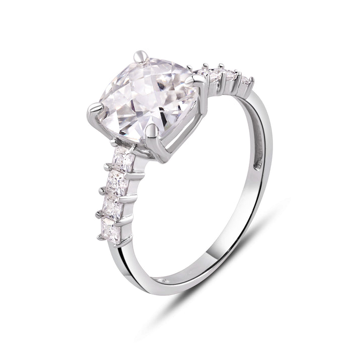 Rhodium Plated 925 Sterling Silver Moissanite Square Stone Engagement Ring - MGMR00011