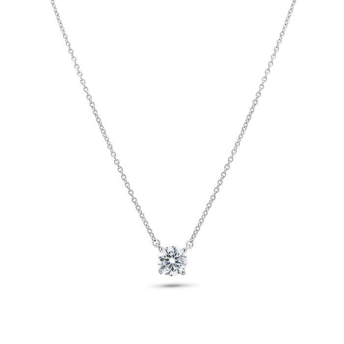 Rhodium Plated 925 Sterling Silver Moissanite Stone Halo Necklace - MGMN00011