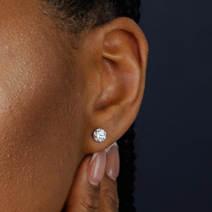 Rhodium Plated 925 Sterling Silver Moissanite Stone Round Push Back Earring - MGME00008