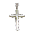Silver 925 Rhodium Plated Mother of Pearl CZ Cross Wave Side Pendant - GMP00028 | Silver Palace Inc.