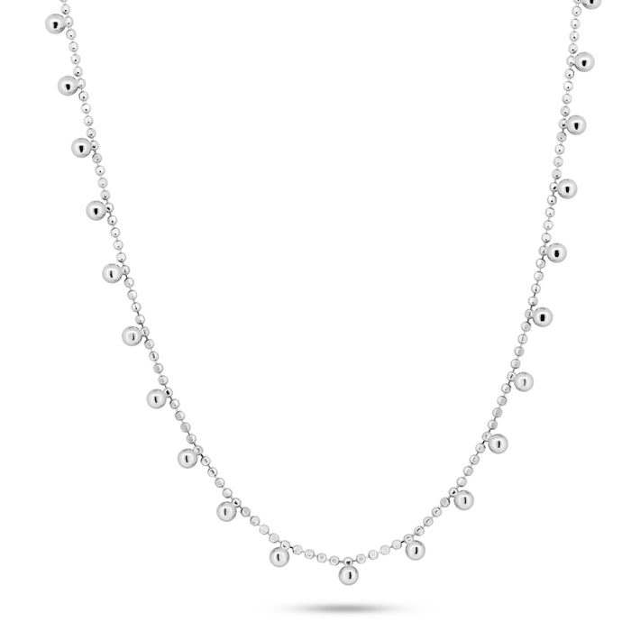 Rhodium Plated 925 Sterling Silver Multi Beaded Dangling Necklace - GCP00005-RH