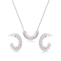 Rhodium Plated 925 Sterling Silver Multi Beaded Pearl Semi Hoop Matching Set  - BGS00625