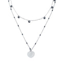 Silver 925 Rhodium Plated Multi Chain Black CZ Enamel Beaded Heart Necklace - ECN00063RH | Silver Palace Inc.