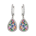 Rhodium Plated 925 Sterling Silver Multi Color Teardrop CZ Dangling Earrings - BGE00651 | Silver Palace Inc.