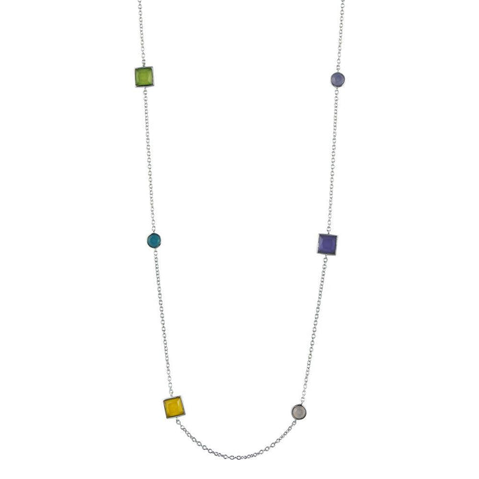Rhodium Plated 925 Sterling Silver Multiple Color Stone Chain Necklace 36" - BGP00925 | Silver Palace Inc.