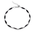 Rhodium Plated 925 Sterling Silver Onyx Cats Eye Link Bracelet - BGB00389